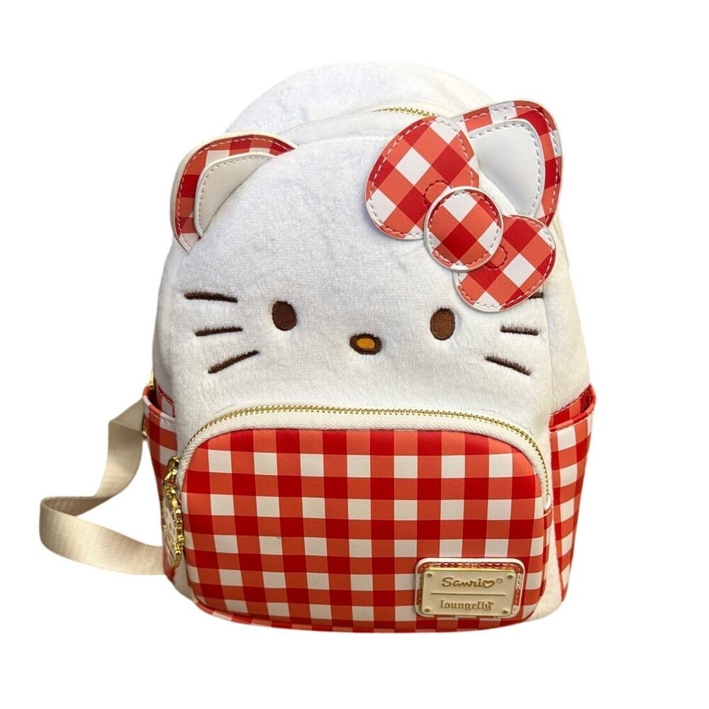 Loungefly Sanrio Hello Kitty Gingham Cosplay Mini Backpack Plush Red Checkered